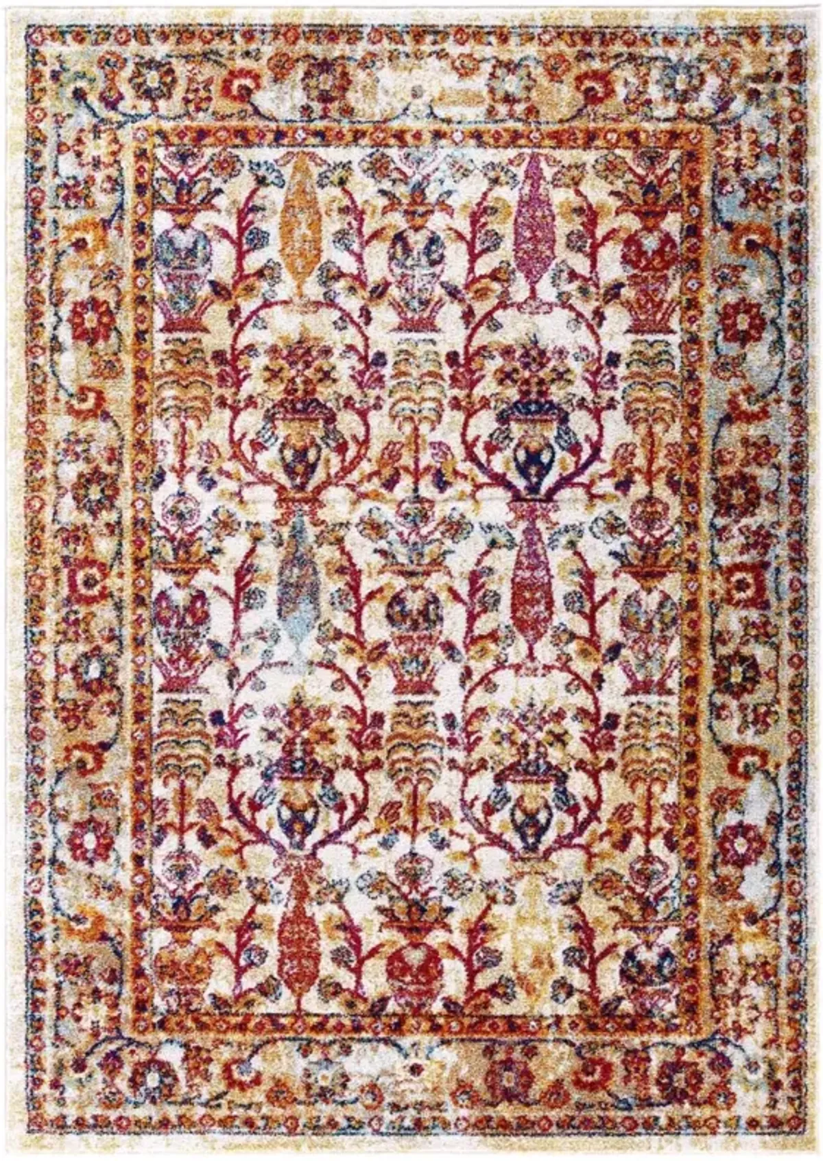 Entourage Jessa Distressed Vintage Floral Lattice 5x8 Area Rug - Ivory, Blue, Orange, Yellow, Red