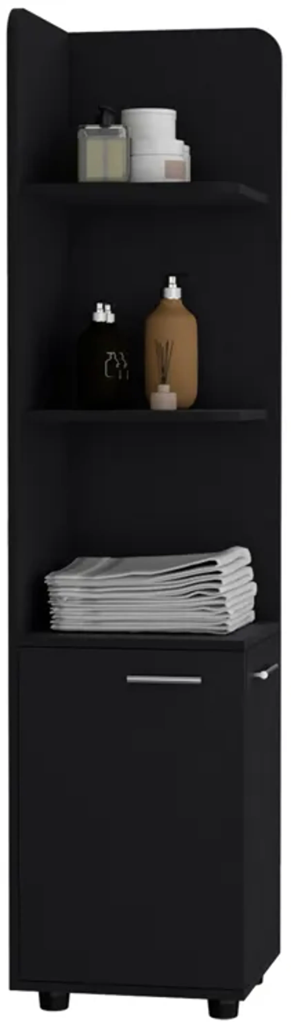 Vestal Tall Corner Cabinet with 3-Tier Shelf and 2-Door, Black -Bathroom