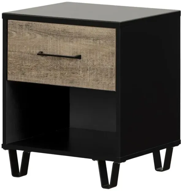 Arlen 1-Drawer Nightstand, Weathered Oak and Matte Black