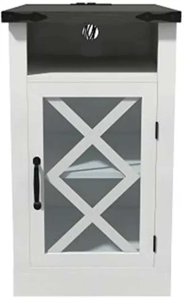 Mondawe Farmhouse Wooden Sofa Side Table,Bedside Table With Barn Door And Adjustable Shelf