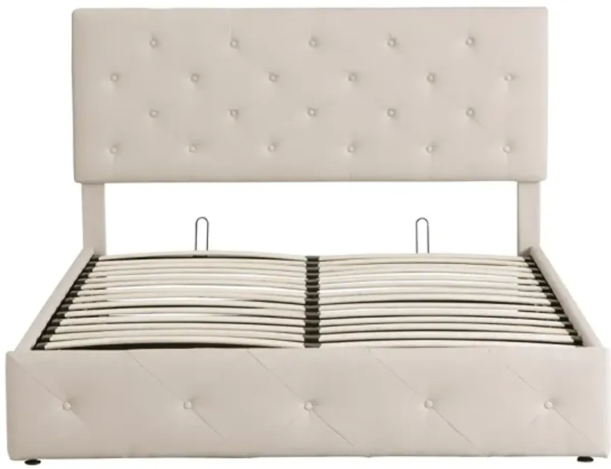 Queen Size Upholstered Platform Bed With A Hydraulic Storage System