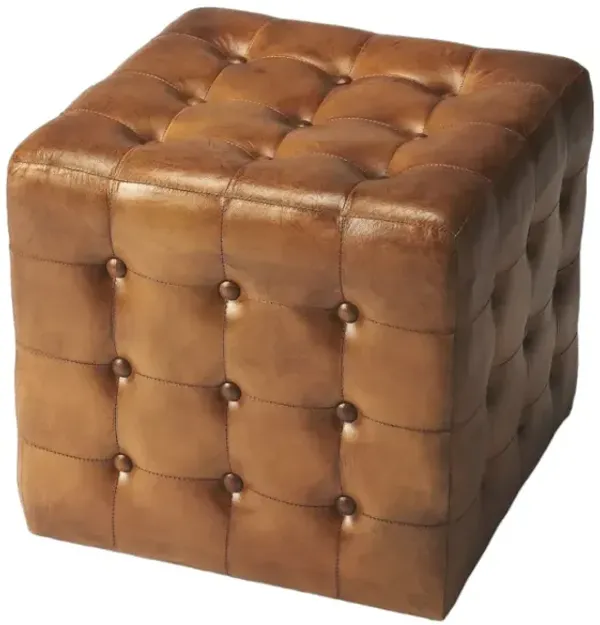 Hivvago 18 Inch Brown Tufted Leather Vintage Style Cube Ottoman