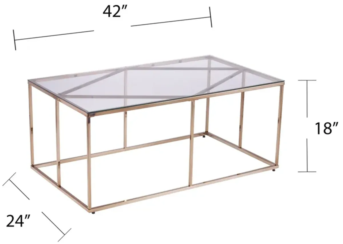 Hivvago 42" Champagne Glass And Metal Geometric Coffee Table