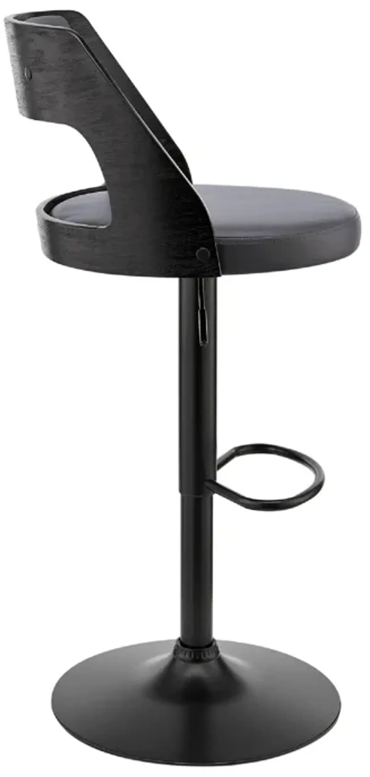 Adjustable Barstool with Open Wooden Back, Black - Benzara