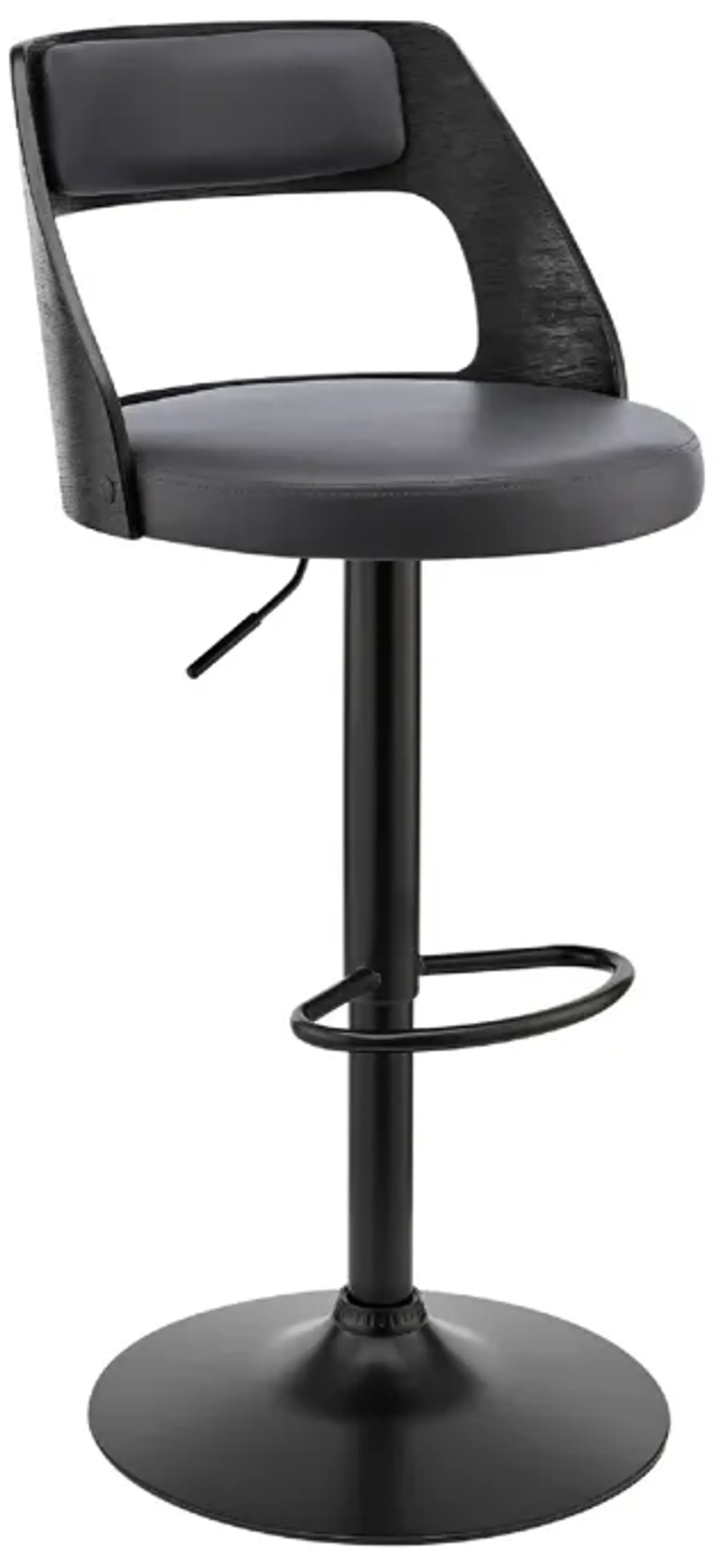 Adjustable Barstool with Open Wooden Back, Black - Benzara