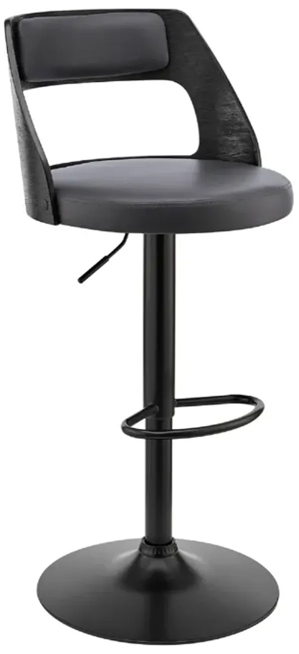 Adjustable Barstool with Open Wooden Back, Black - Benzara