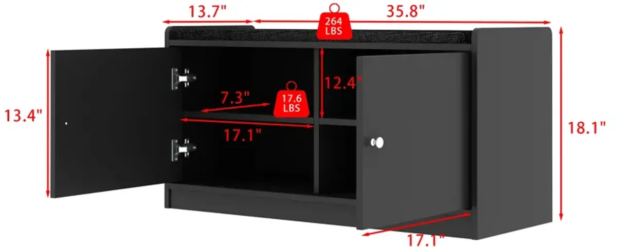 18.1'' H X 35.8'' W Upholstered Shoe Storage Bench