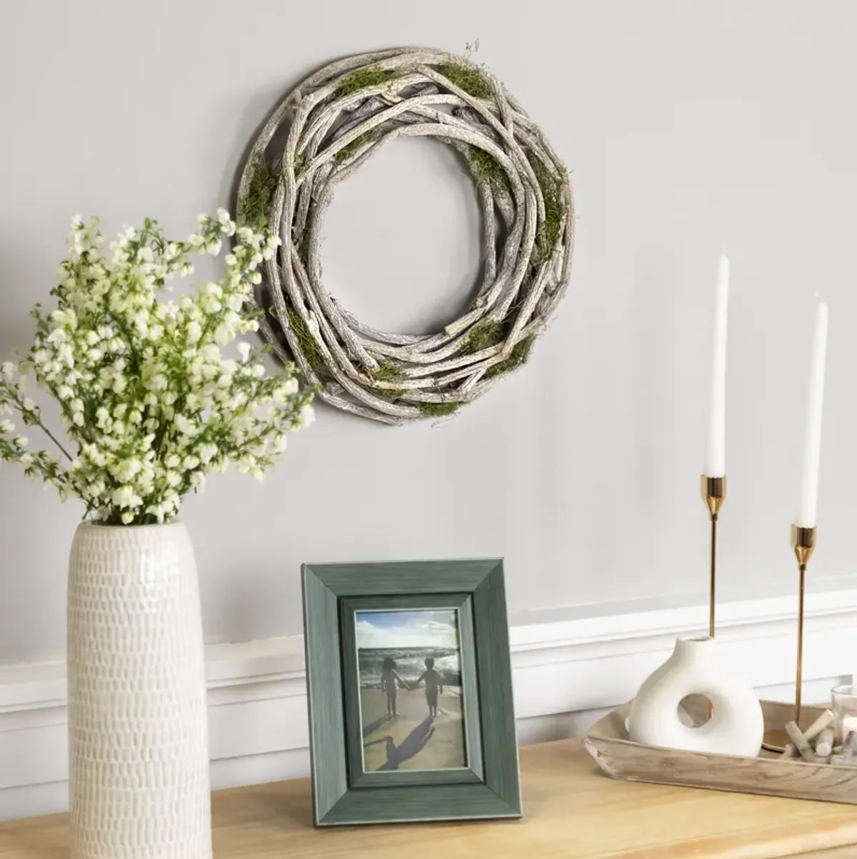 Twig and Moss Artificial Weathered Spring Wreath - 14.5"