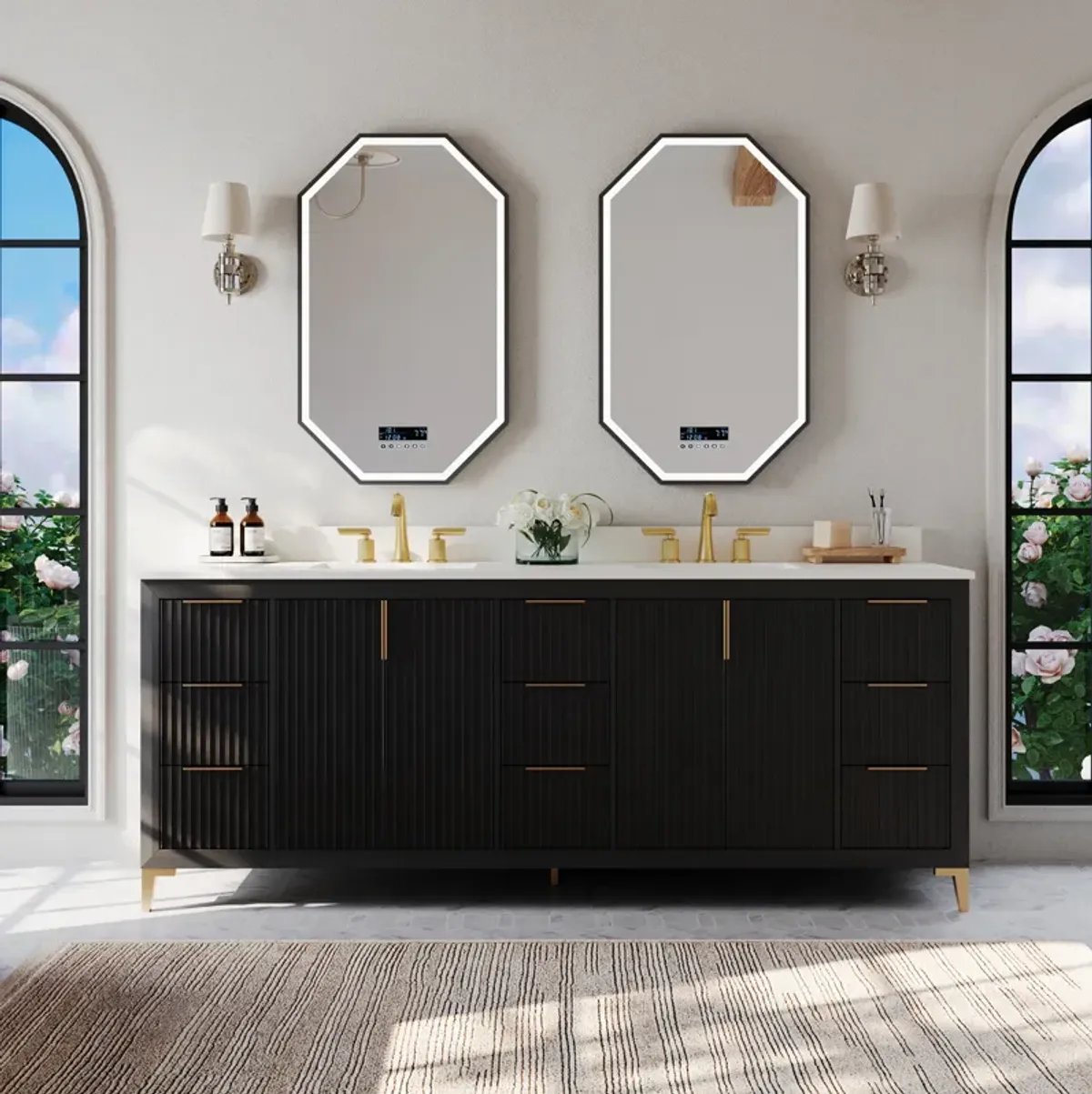 Turlington 84 in. Bath Vanity Set with White Quartz Vanity Top and White Undermount Basin