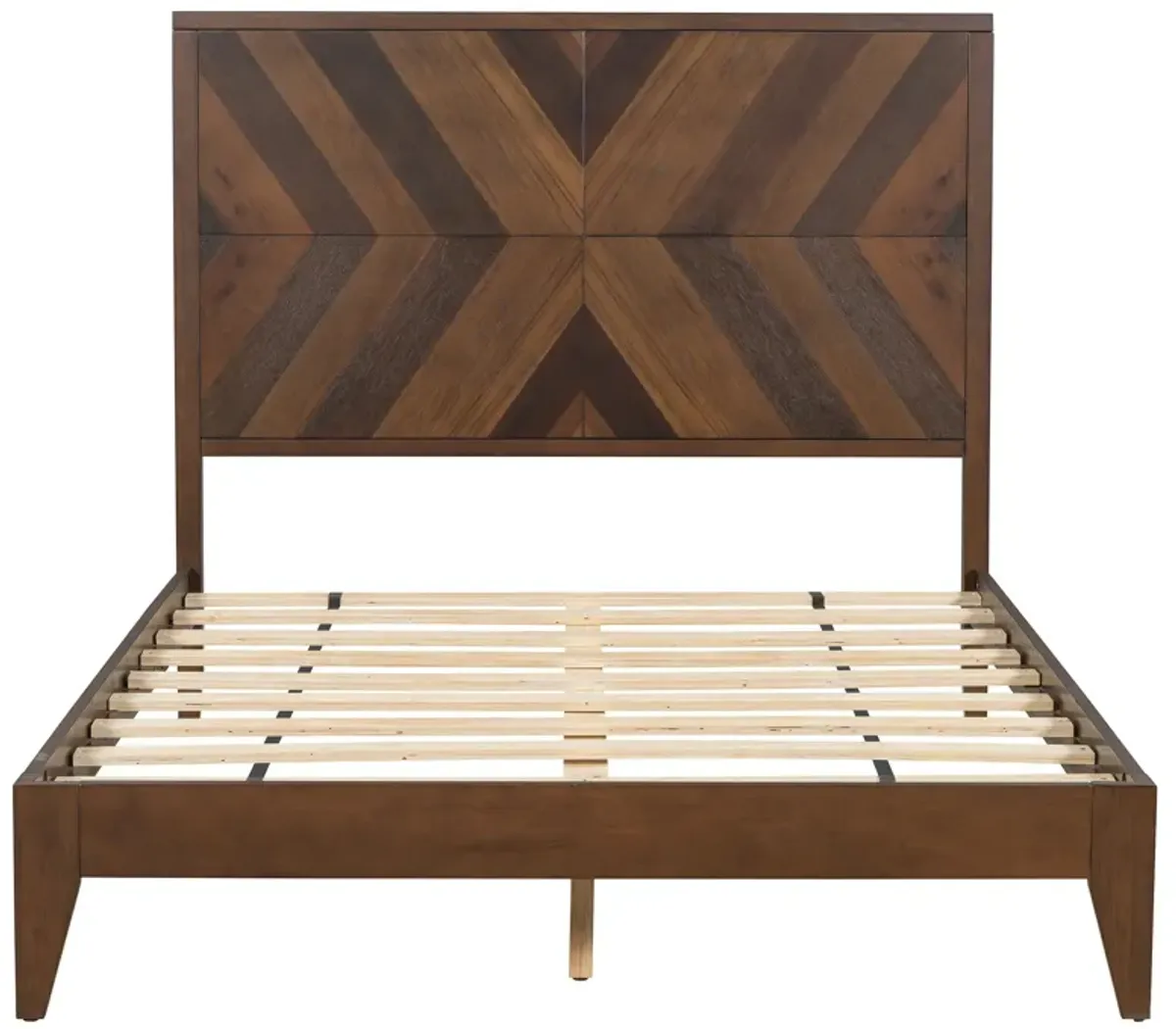 Gewnee Mid-Century Modern Platform Bed Wood Slat Support with No Box Spring Needed,Full, Walnut