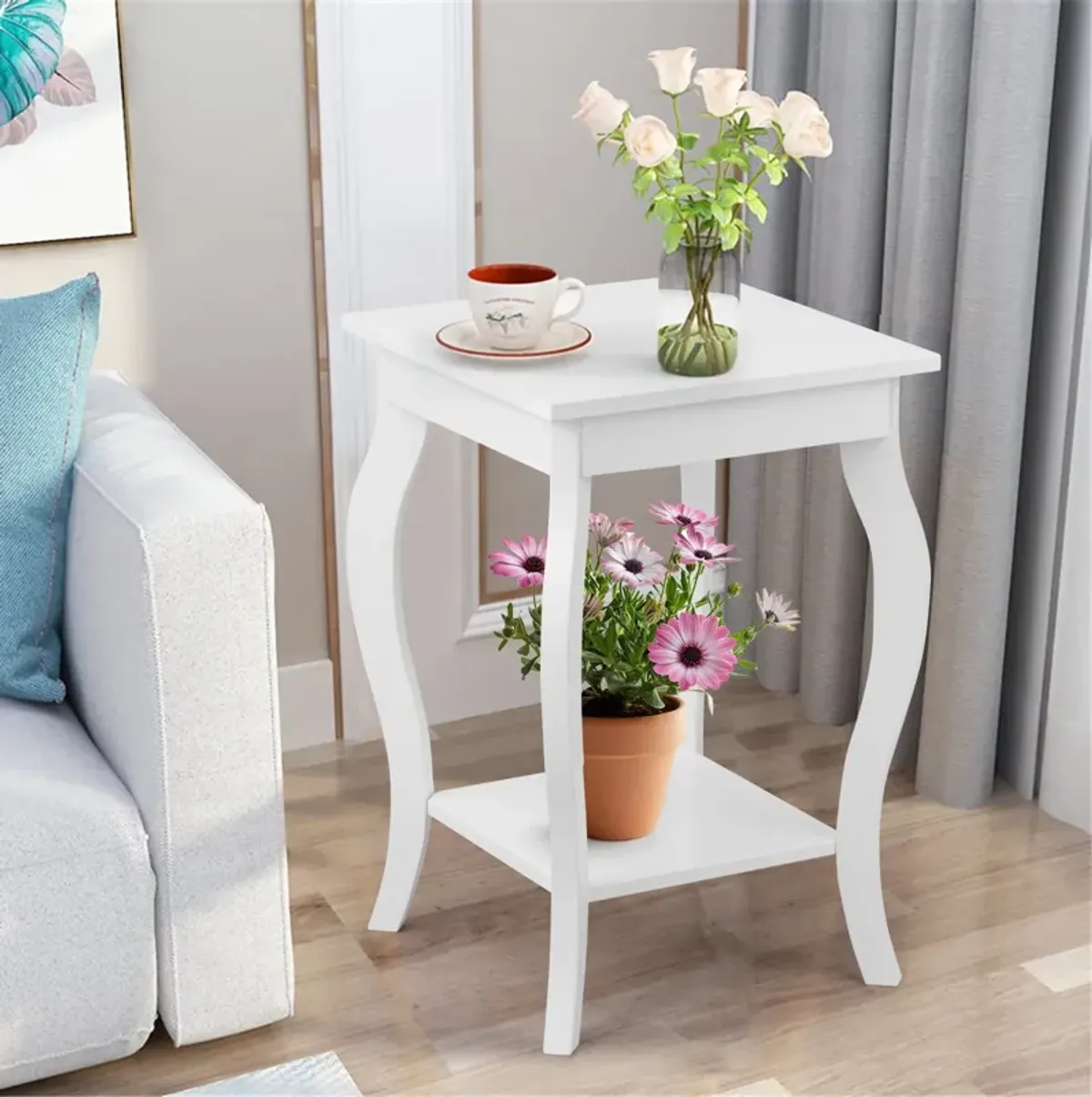 Set of 2 Side Table End Table Night Stand with Shelf