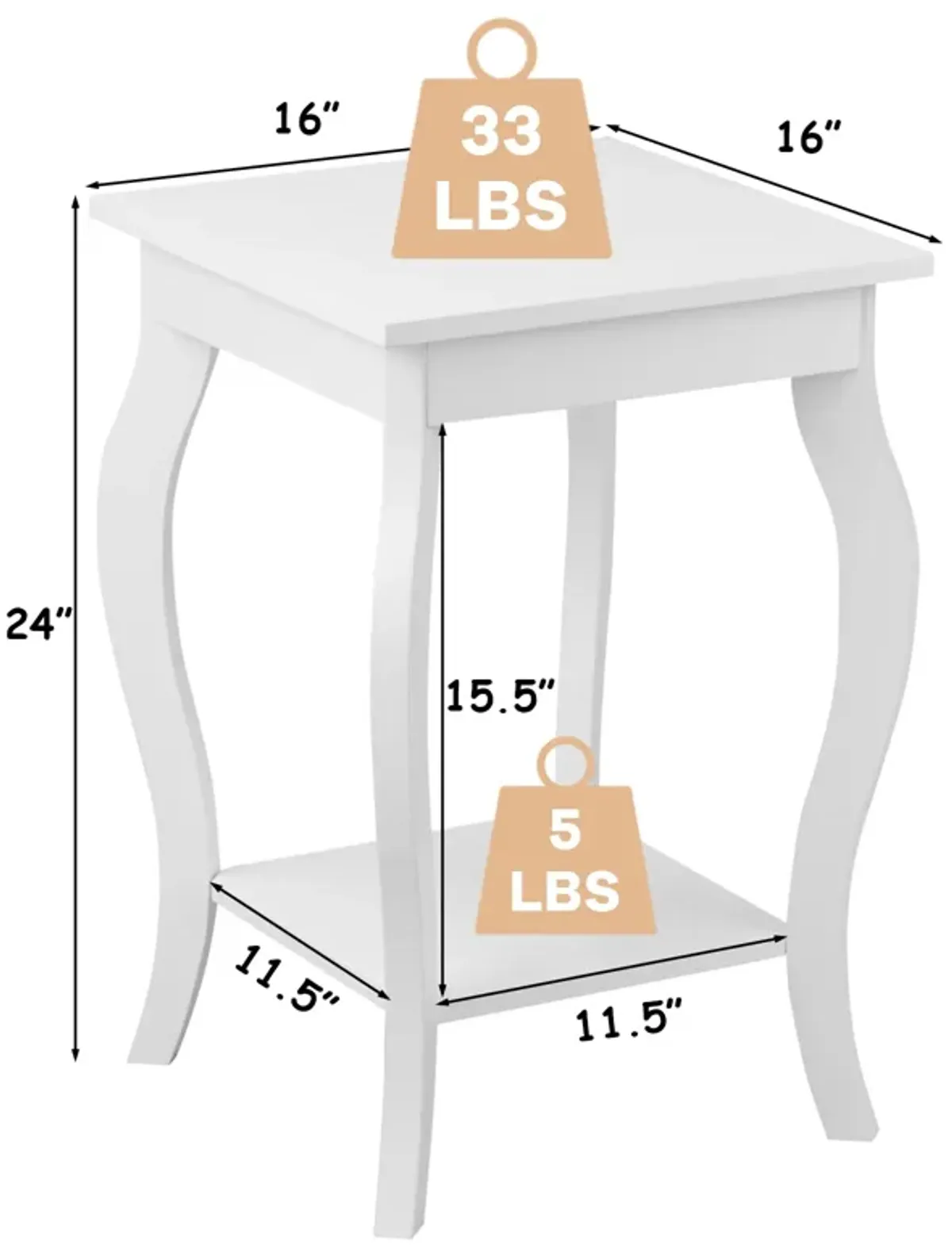 Set of 2 Side Table End Table Night Stand with Shelf