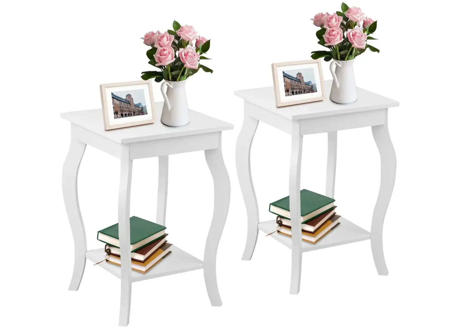 Set of 2 Side Table End Table Night Stand with Shelf