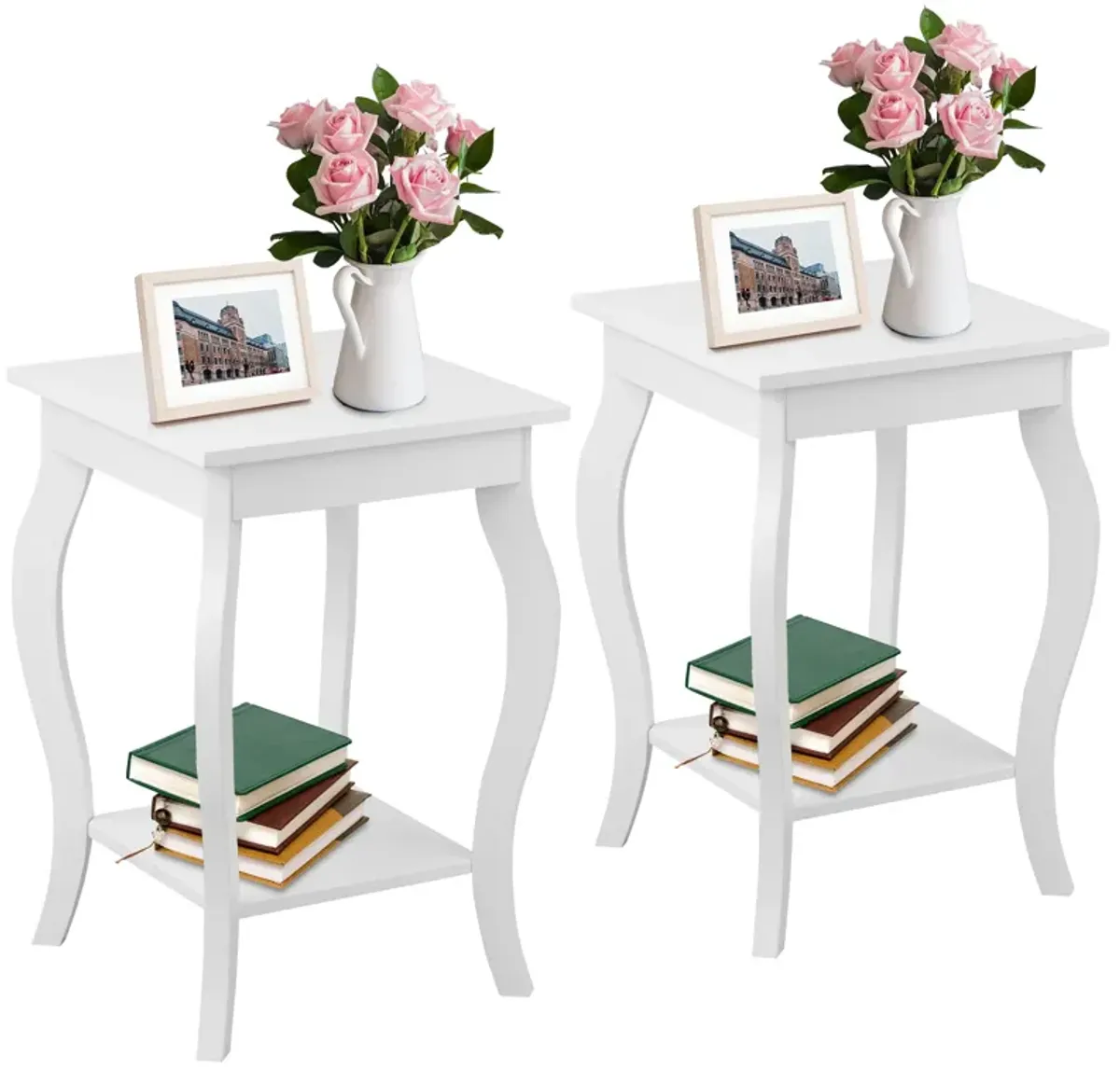 Set of 2 Side Table End Table Night Stand with Shelf