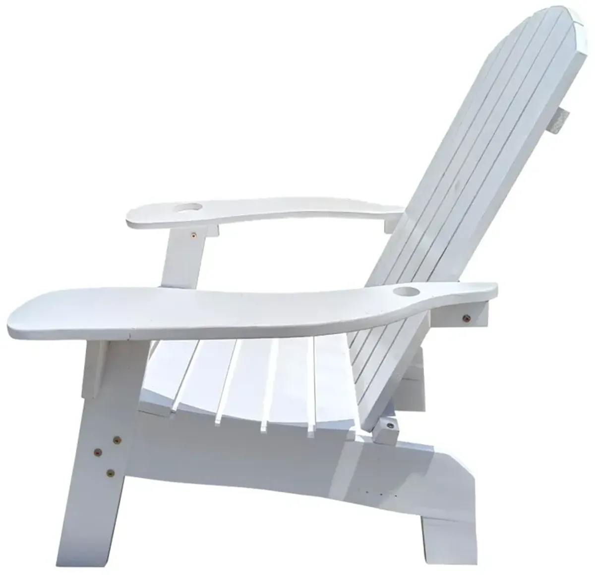 Outdoor Or Indoor Wood Adirondack Chair With An Hole To Hold Umbrella On The Arm, White