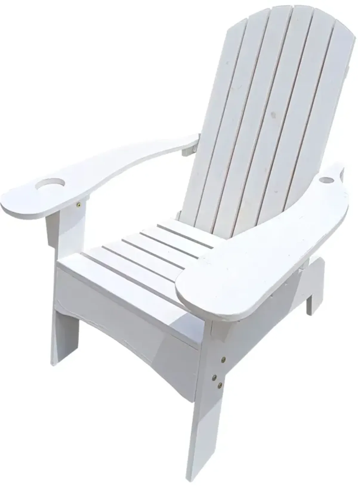 Outdoor Or Indoor Wood Adirondack Chair With An Hole To Hold Umbrella On The Arm, White