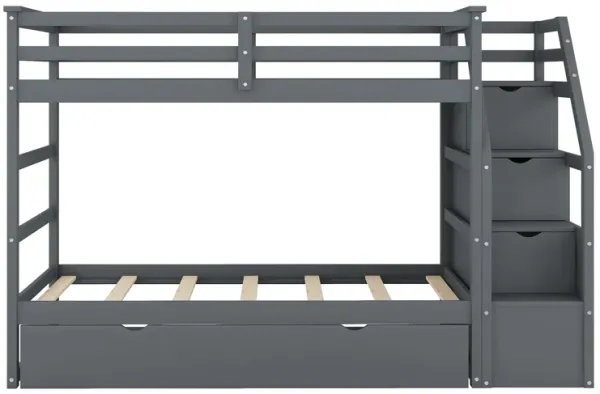 Merax Twin-Over-Twin Bunk Bed with Twin Size Trundle and 3 Storage Stairs