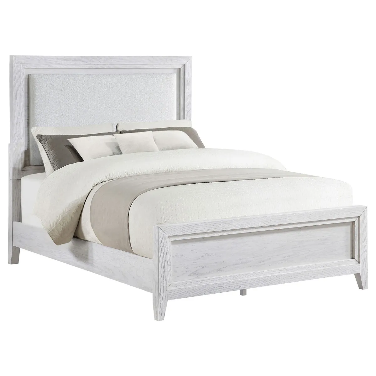 Leva California King Bed, Upholstered LED Headboard, White Acacia Wood - Benzara