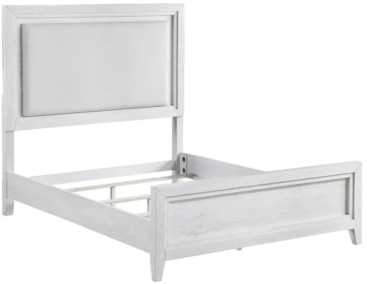 Leva California King Bed, Upholstered LED Headboard, White Acacia Wood - Benzara