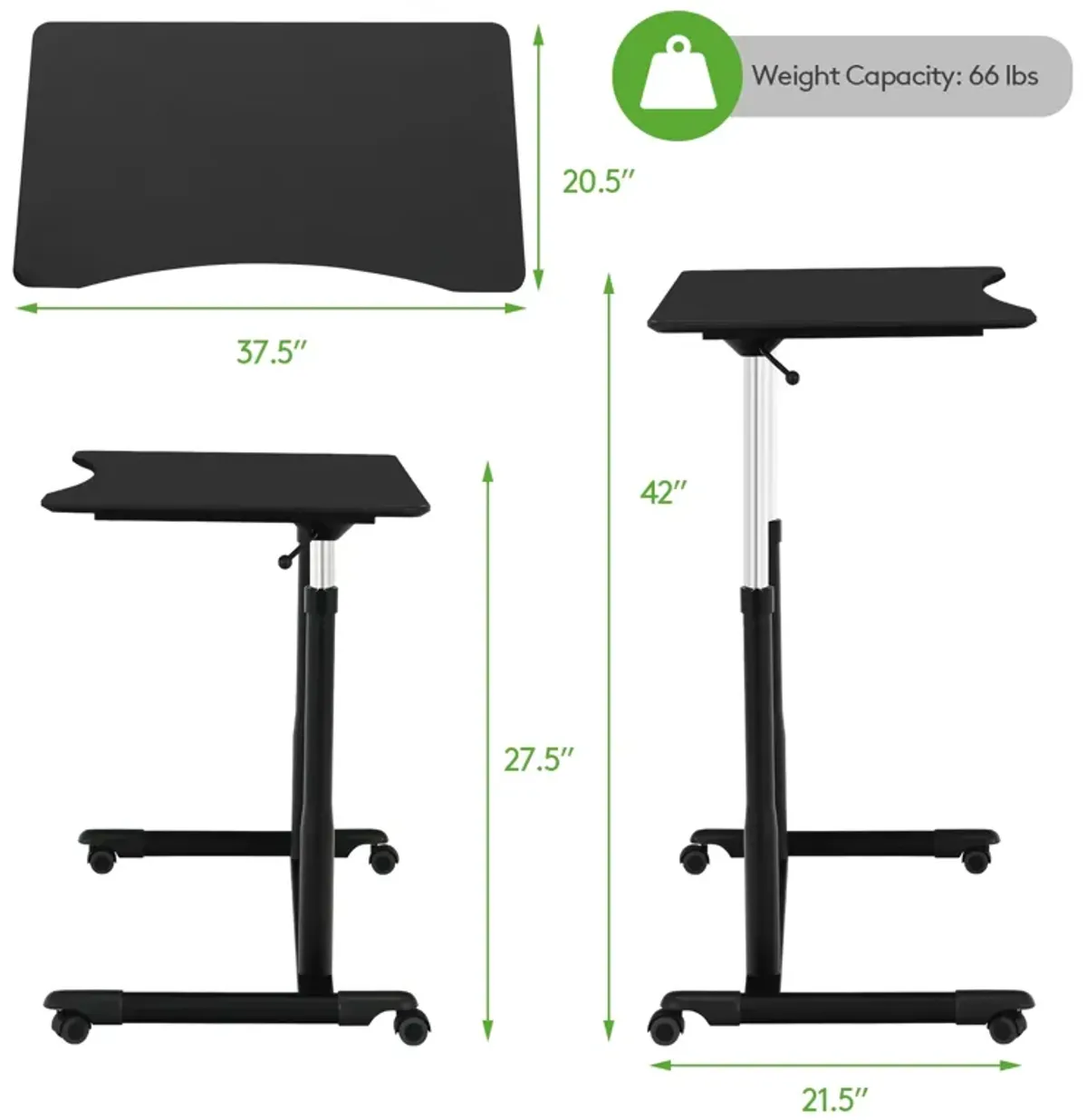 Height Adjustable Computer Desk Sit to Stand Rolling Notebook Table