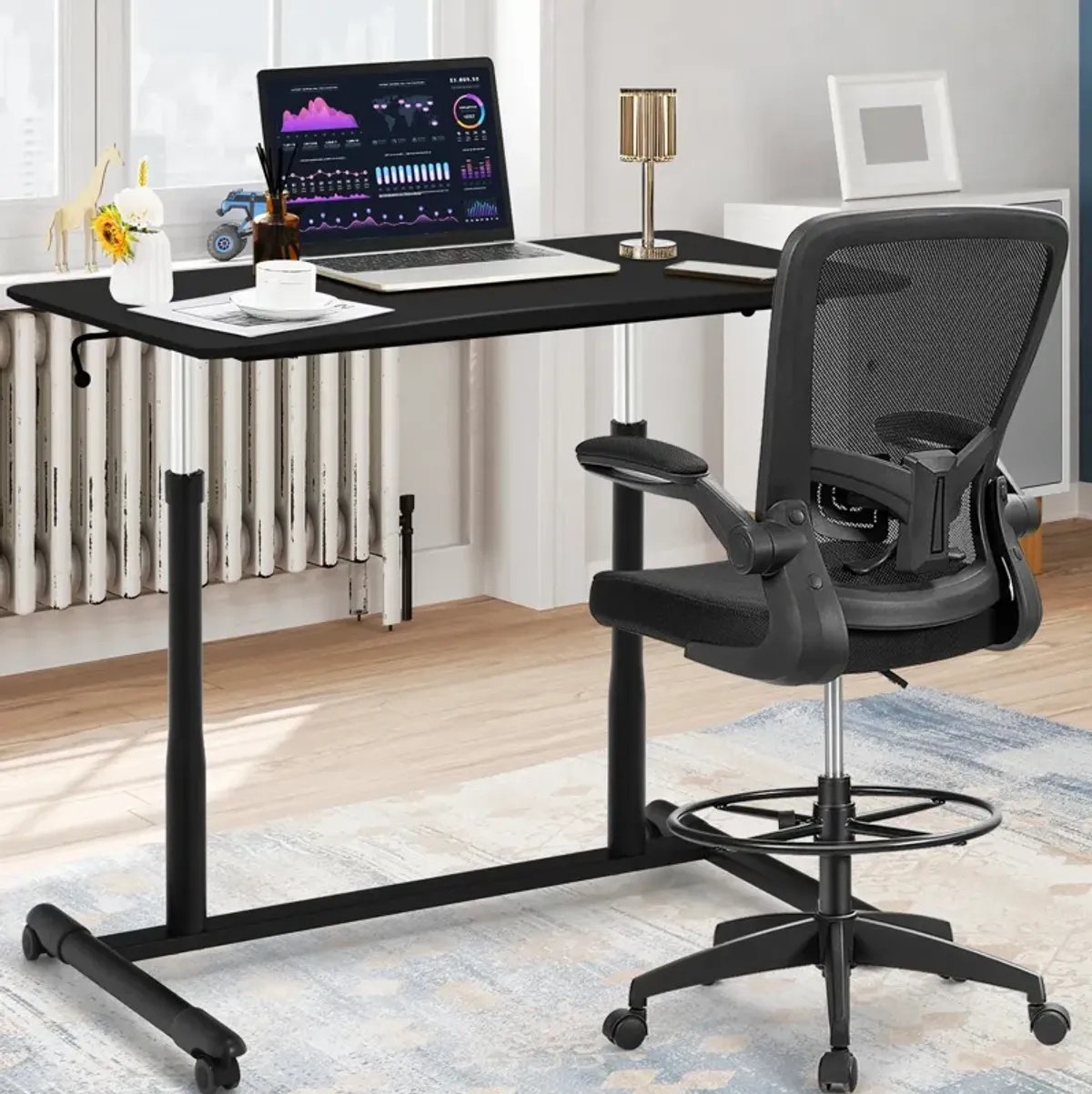 Height Adjustable Computer Desk Sit to Stand Rolling Notebook Table