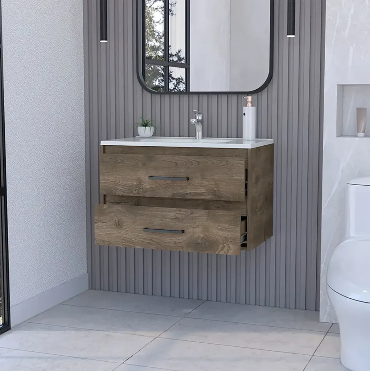 Wall Mounted Bathroom Vanity Alma, Bathroom, Dark Brown / White