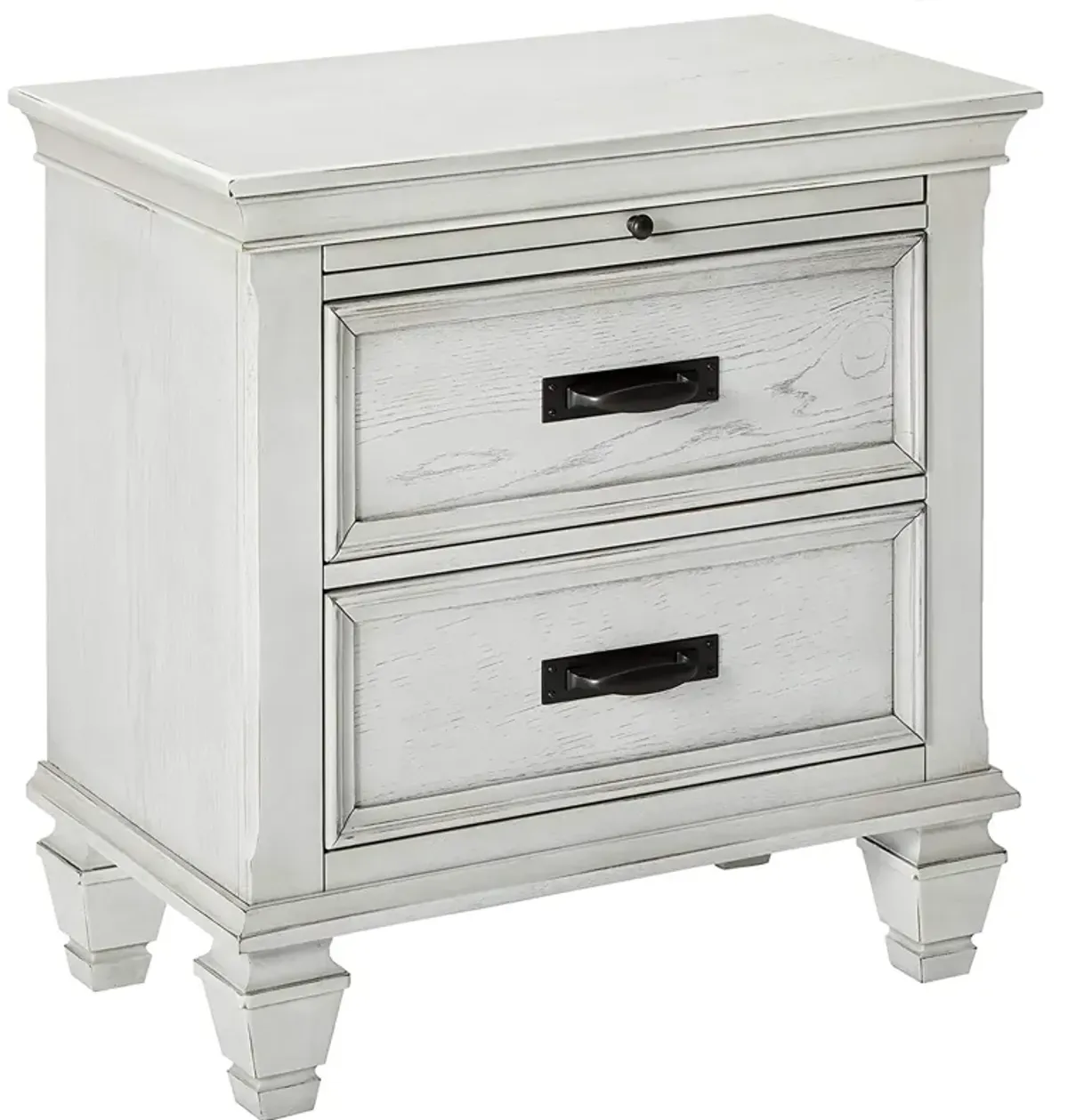 Wooden Nightstand with 2 Drawers & 1 Pull Out Tray, White-Benzara