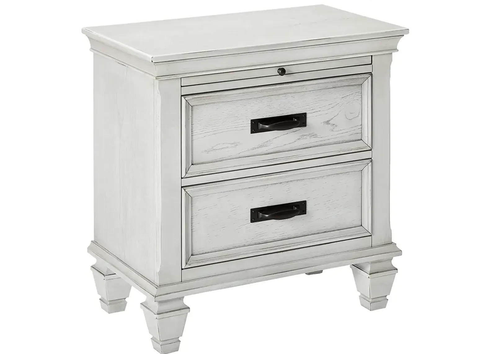 Wooden Nightstand with 2 Drawers & 1 Pull Out Tray, White-Benzara