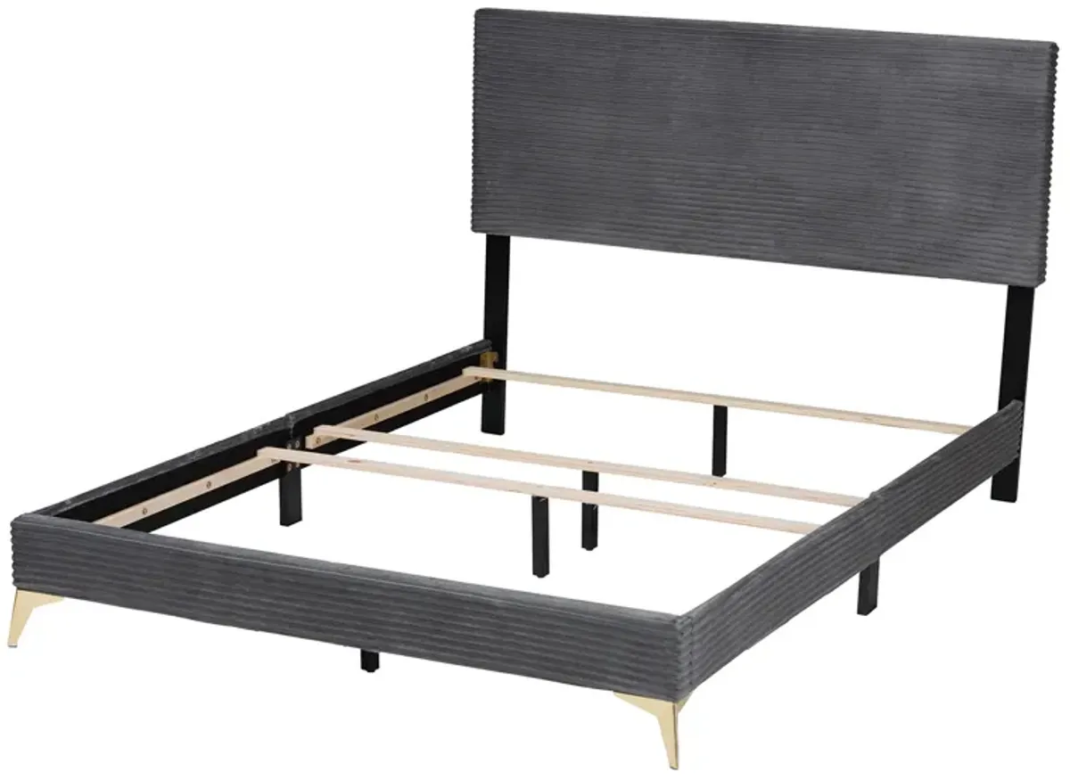 Baxton Studio Abberton Modern Black Velvet Gold Metal Queen Size Panel Bed