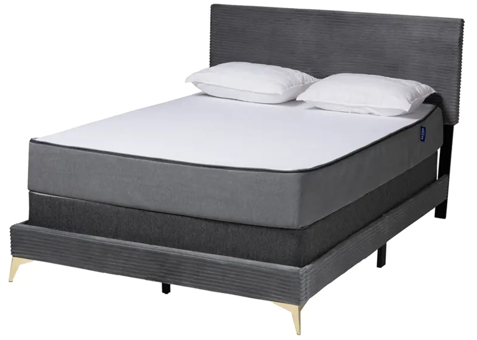 Baxton Studio Abberton Modern Black Velvet Gold Metal Queen Size Panel Bed