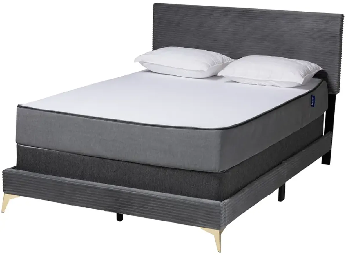 Baxton Studio Abberton Modern Black Velvet Gold Metal Queen Size Panel Bed