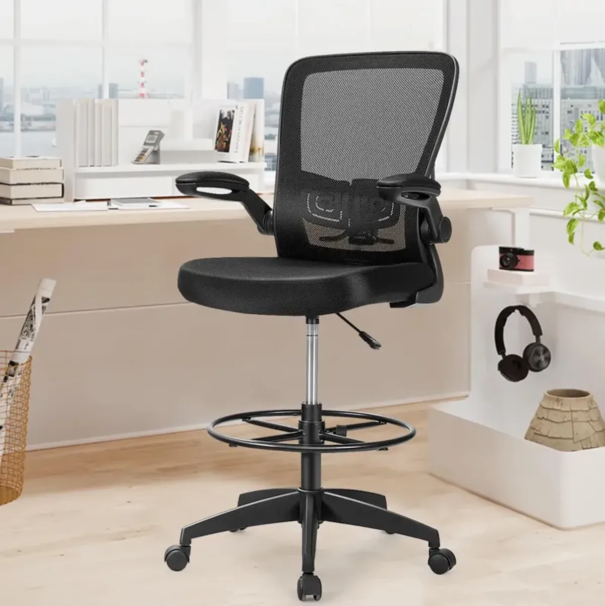 Costway Tall Office Chair Adjustable Height w/Lumbar Support Flip Up Arms