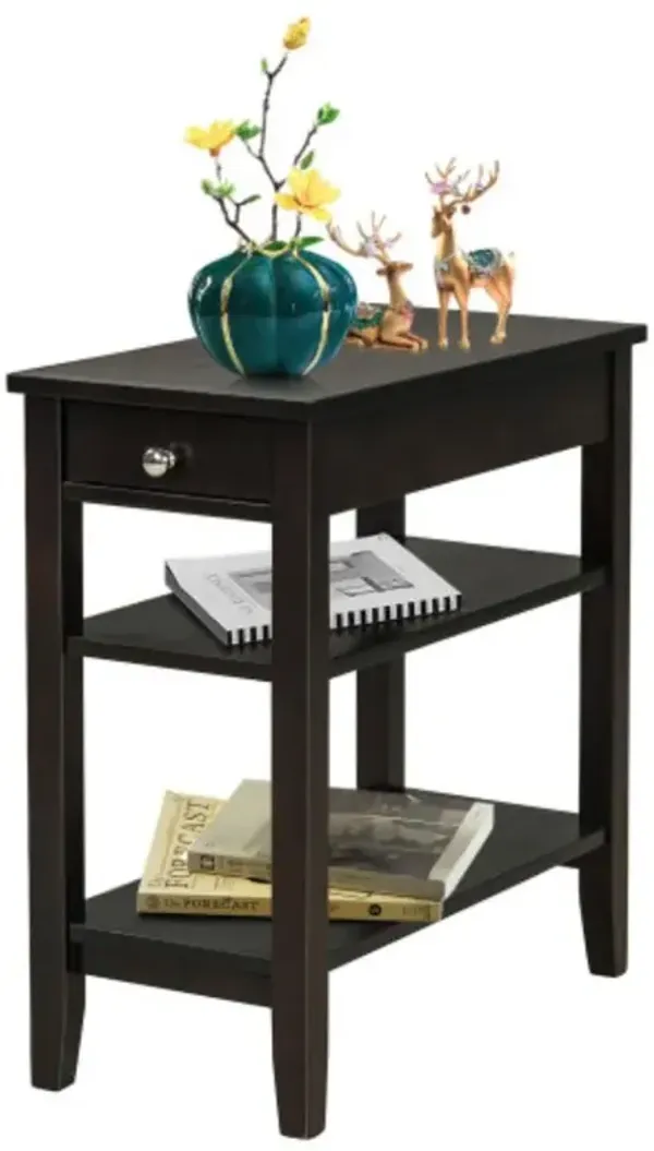 2-Tier Open Storage Shelves with Drawer for Space Saving Side End Table