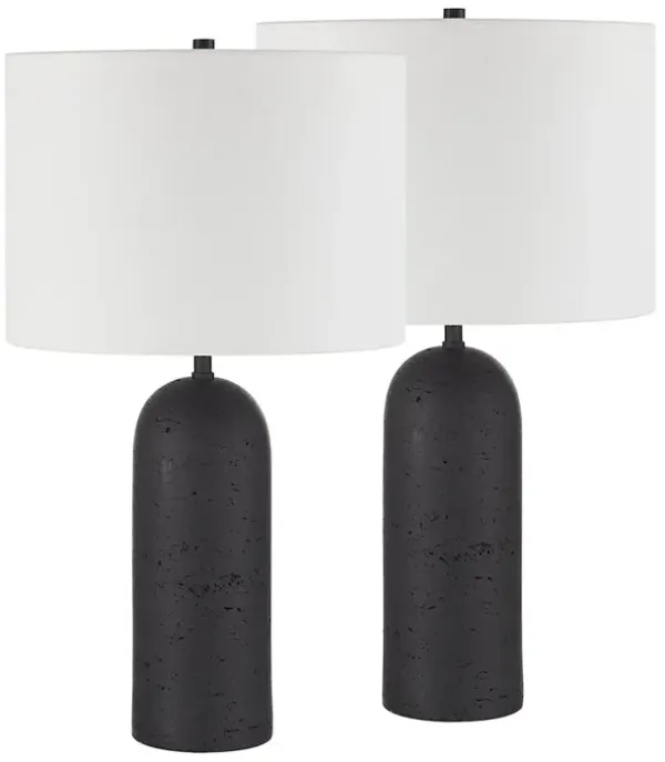 Renwil Augusta 25 Tall Black Resin Table Lamp With Drum Linen Shade (Set Of 2)