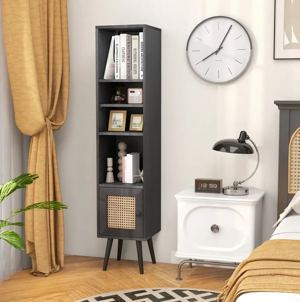 4 Tiers Rattan Storage Cabinet with Slim Design