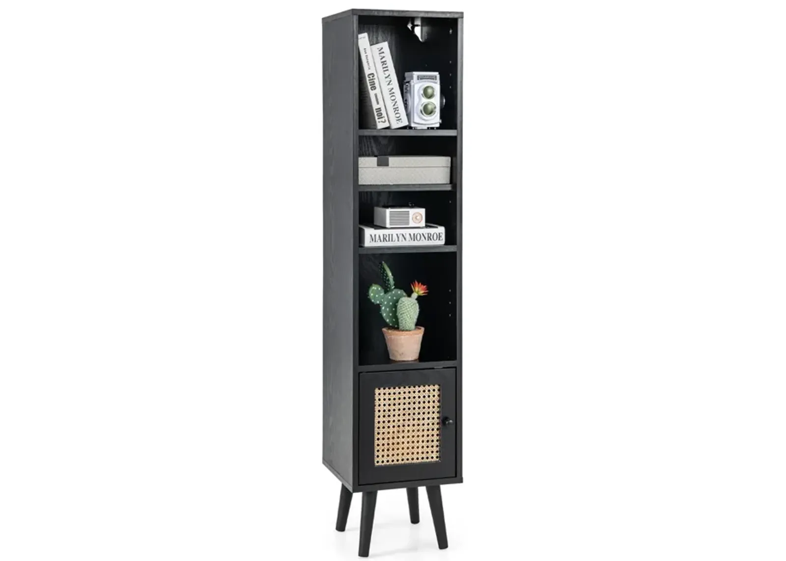 4 Tiers Rattan Storage Cabinet with Slim Design