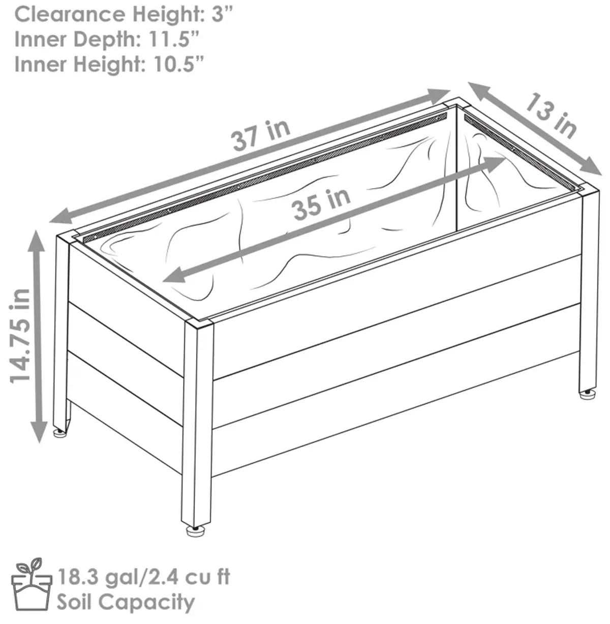 Acacia Wood Planter Box with Removable Planter Bag