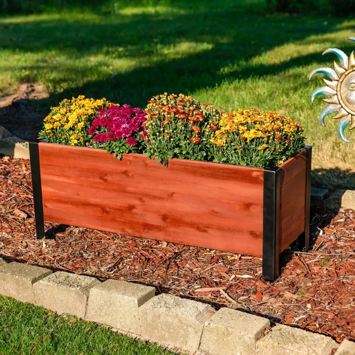 Acacia Wood Planter Box with Removable Planter Bag