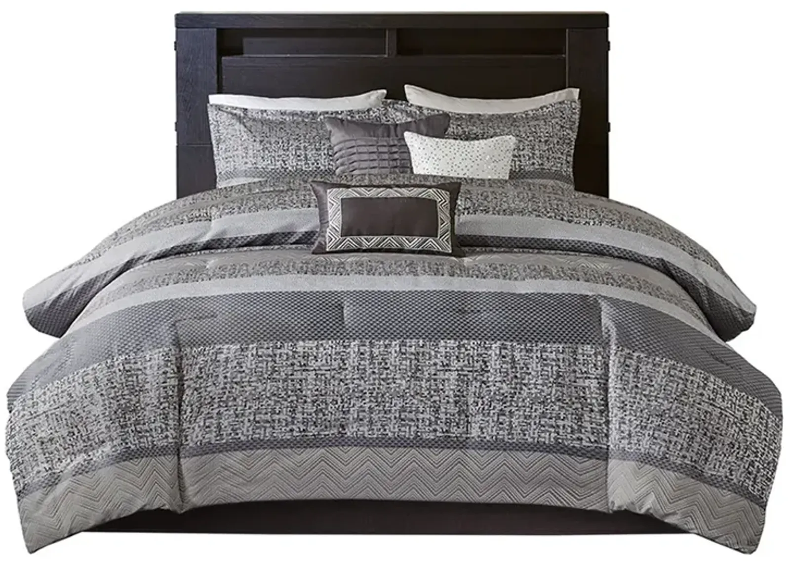 Gracie Mills Hickman 7-Piece Transitional Striped Jacquard Comforter Set