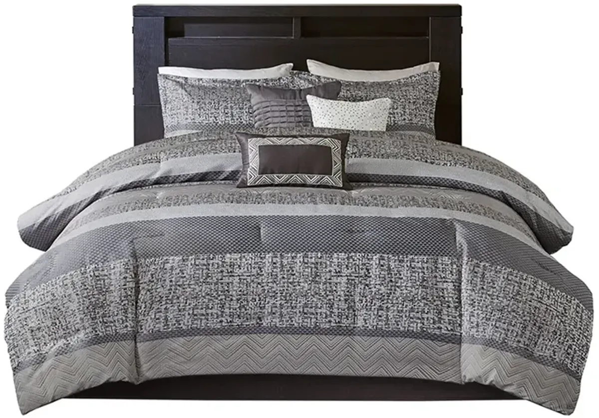 Gracie Mills Hickman 7-Piece Transitional Striped Jacquard Comforter Set