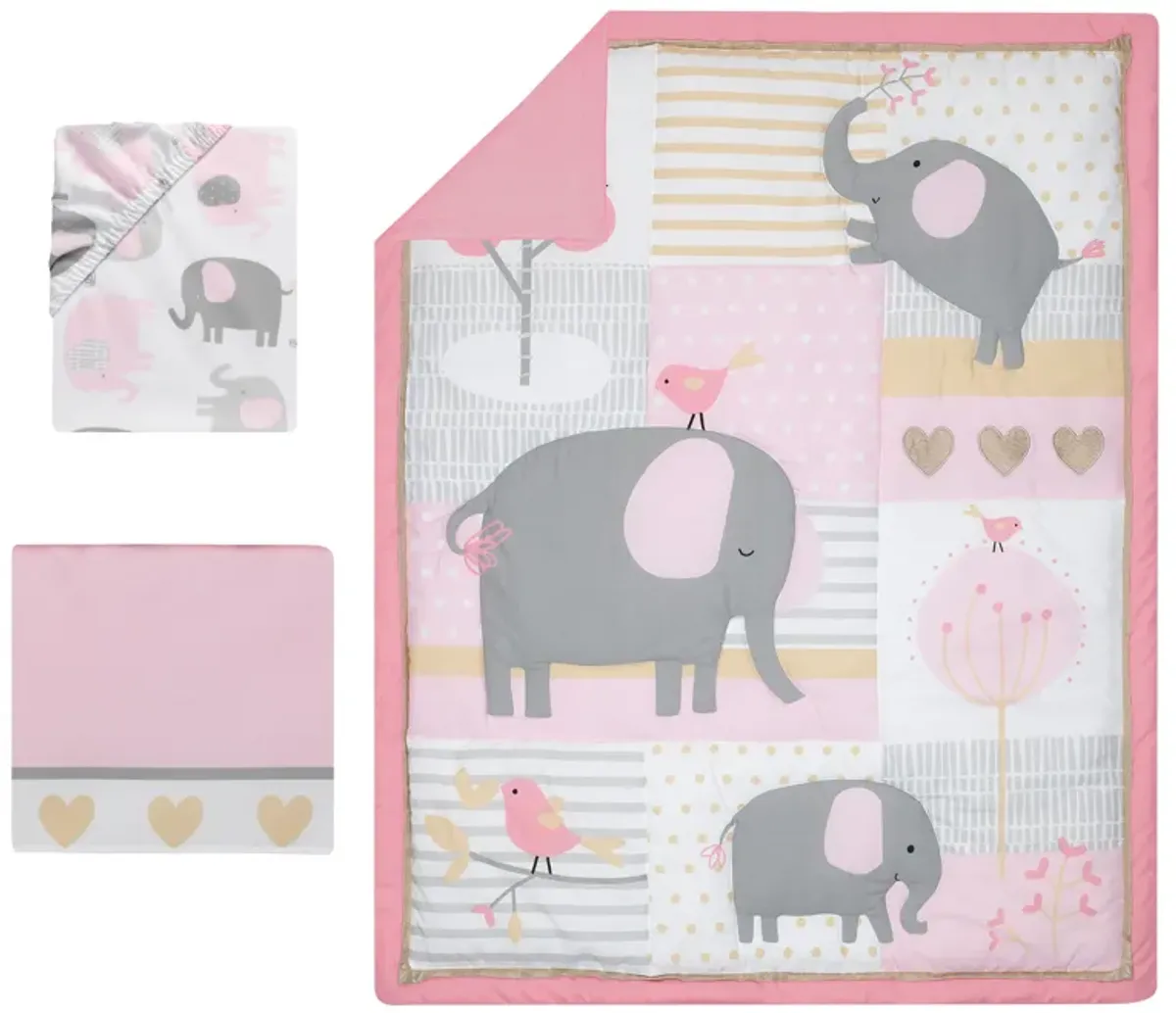 Bedtime Originals Eloise 3-Piece Crib Bedding Set - Pink, Gray, White, Animals