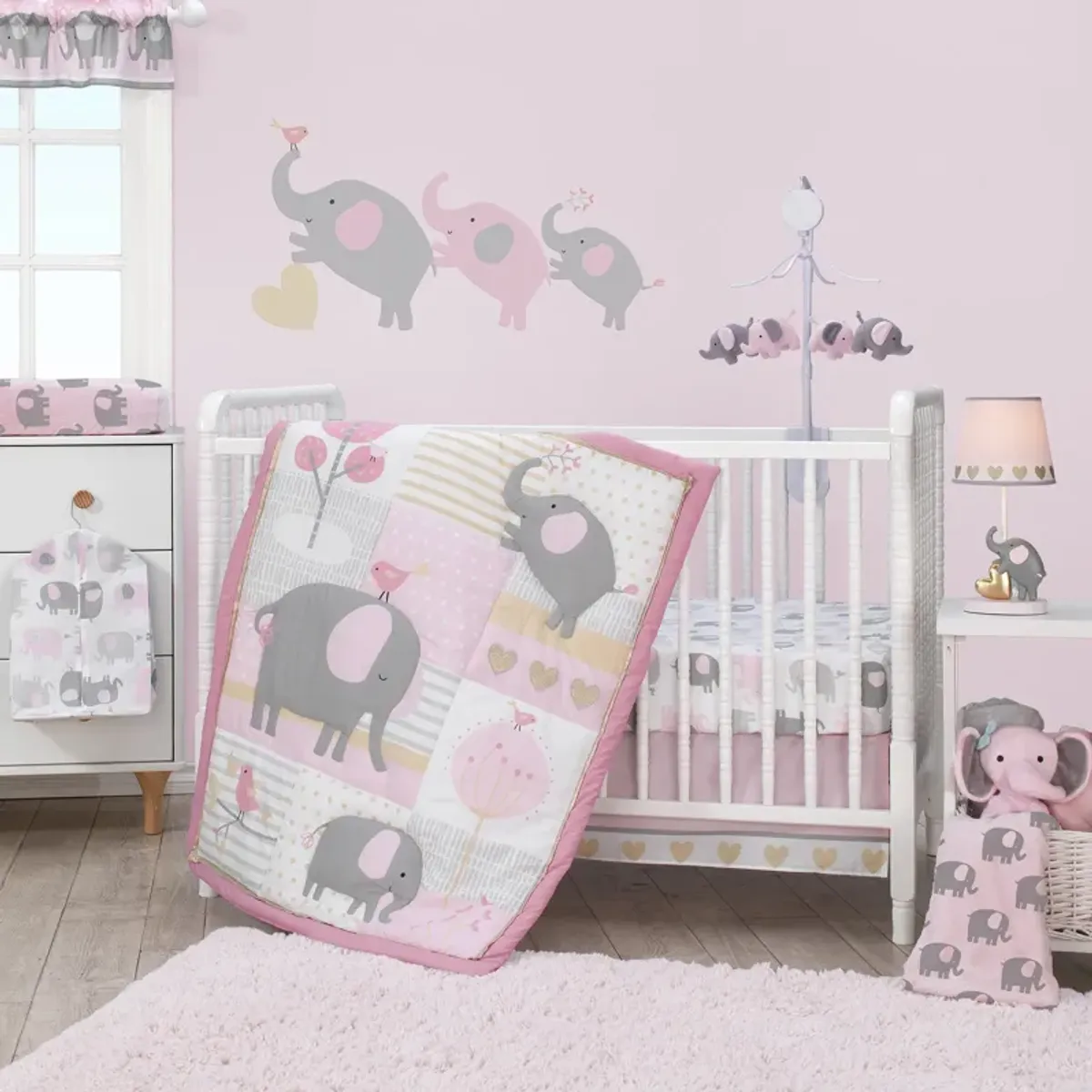 Bedtime Originals Eloise 3-Piece Crib Bedding Set - Pink, Gray, White, Animals