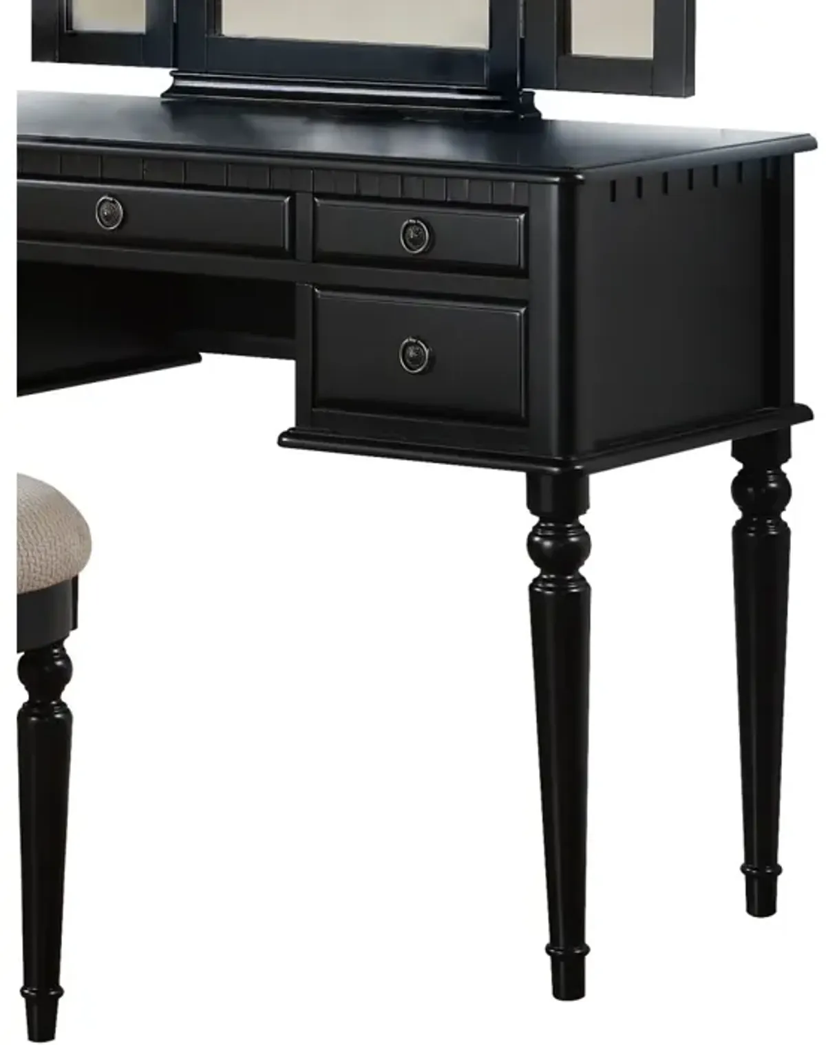 Bedroom Contemporary Vanity Set W Foldable Mirror Stool Drawers Black Color