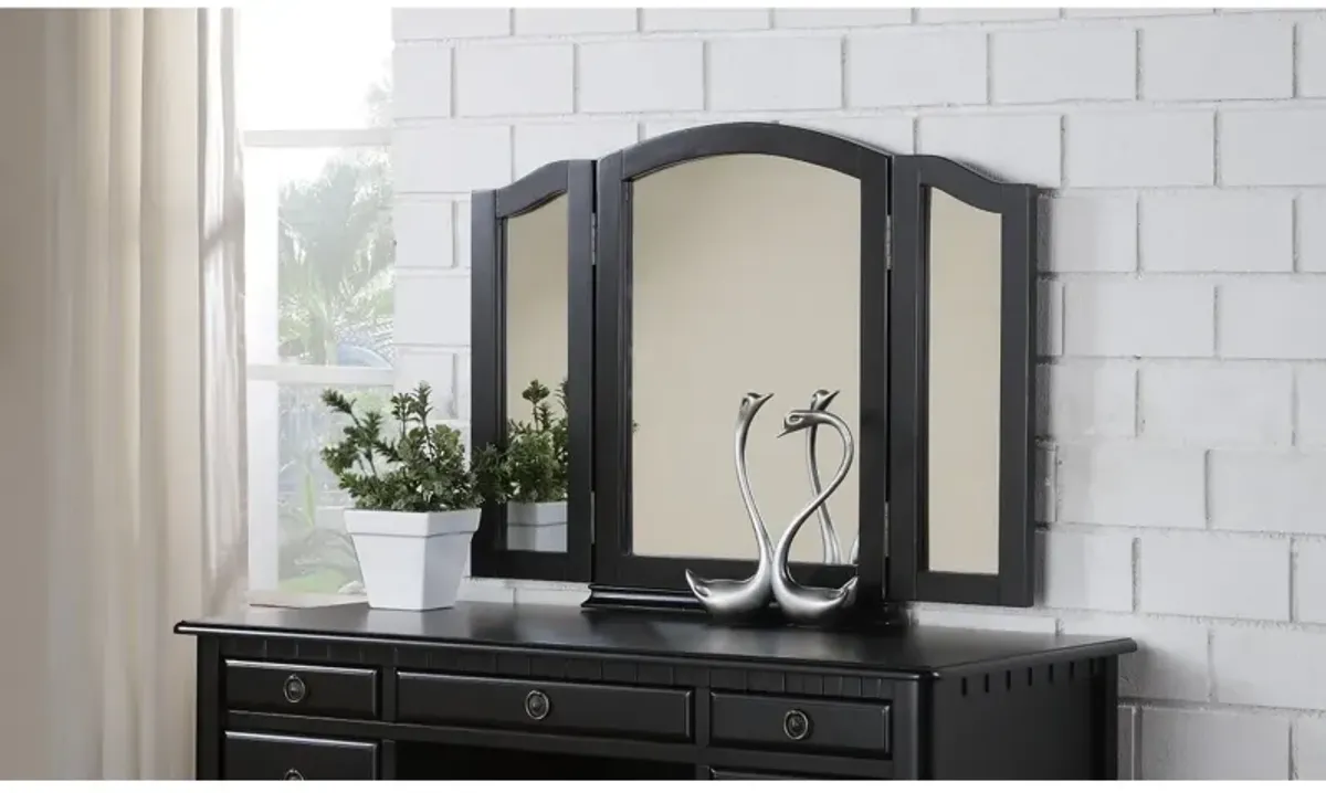 Bedroom Contemporary Vanity Set W Foldable Mirror Stool Drawers Black Color