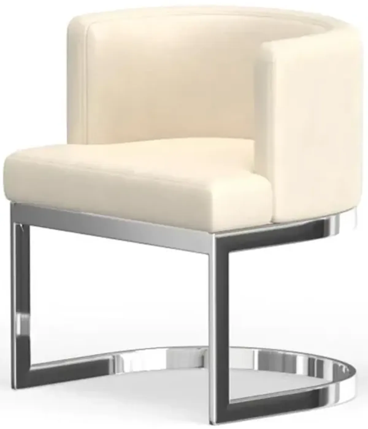 Wingback Dining Chair In White Pu Seat, Chrome Base