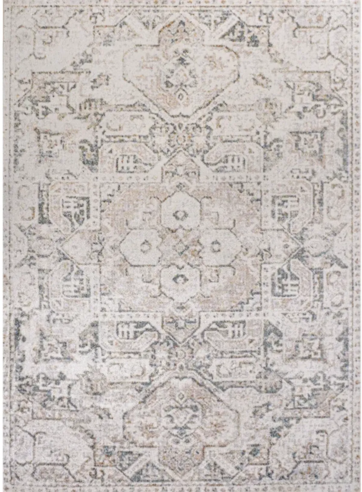 Edith Distressed Medallion Low-Pile Machine-Washable Cream/Light Gray Rug