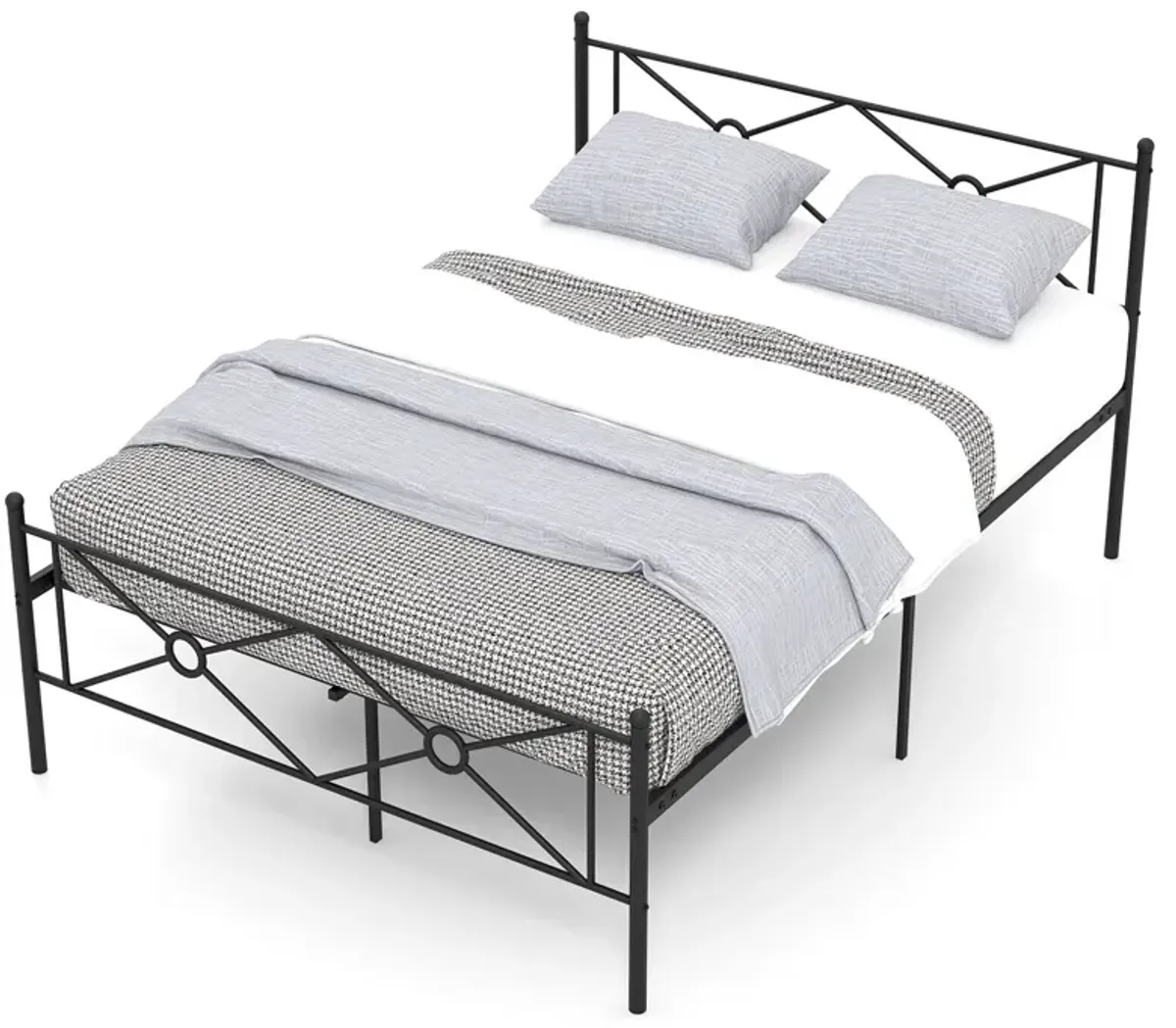 Full/Queen Size Metal Platform Bed Frame with Headboard and Footboard