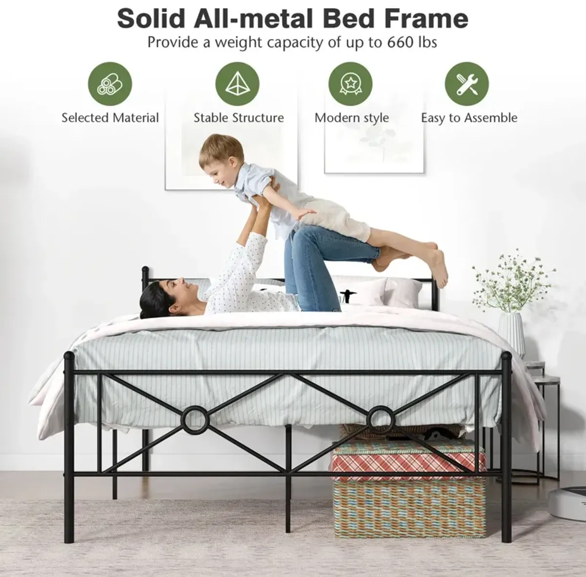 Full/Queen Size Metal Platform Bed Frame with Headboard and Footboard