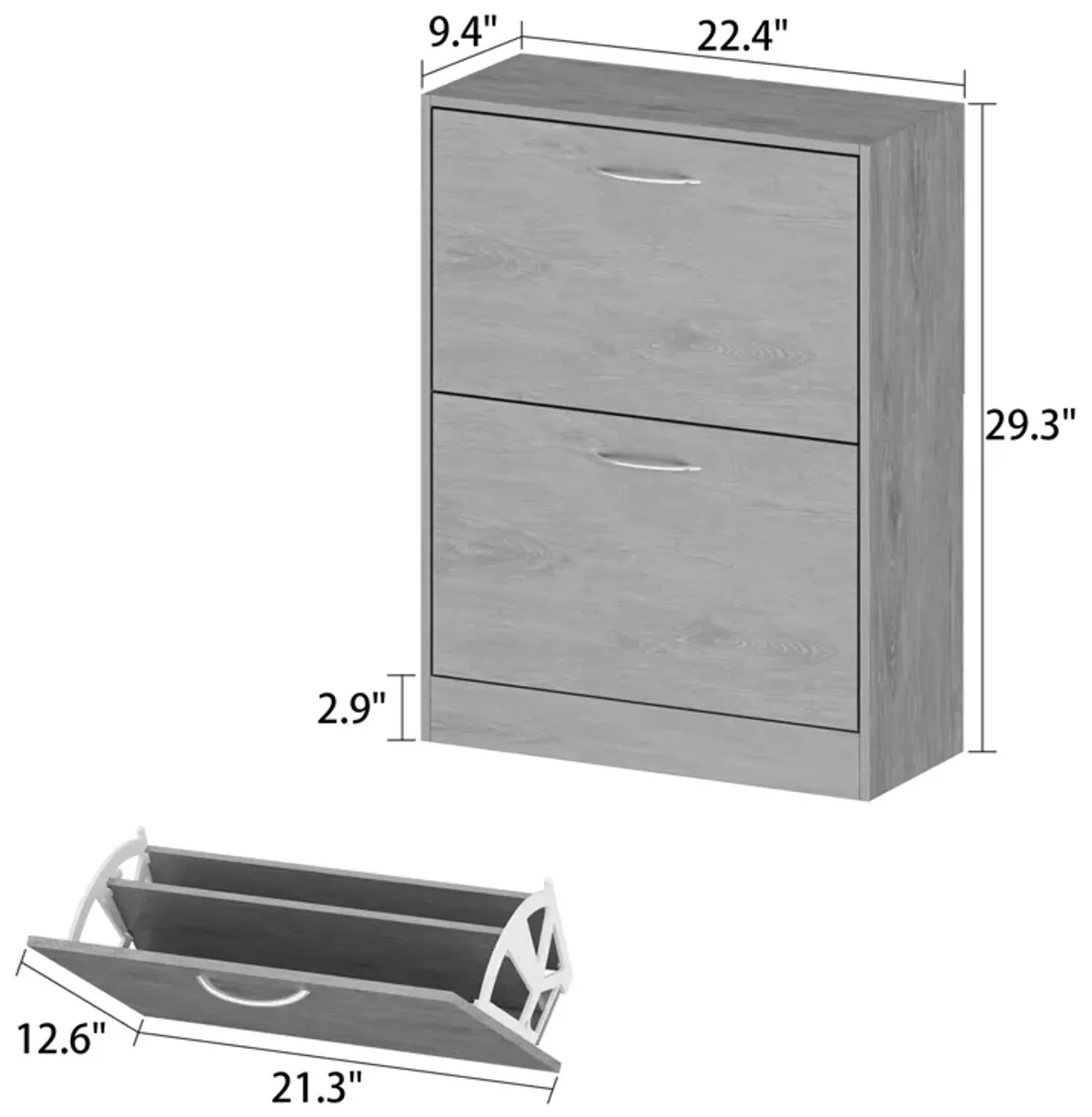 22.4 in. W x 29.3 in. H 16-Pair Gray Wood 2-Drawer Shoe Storage Cabinet with Foldable Compartments