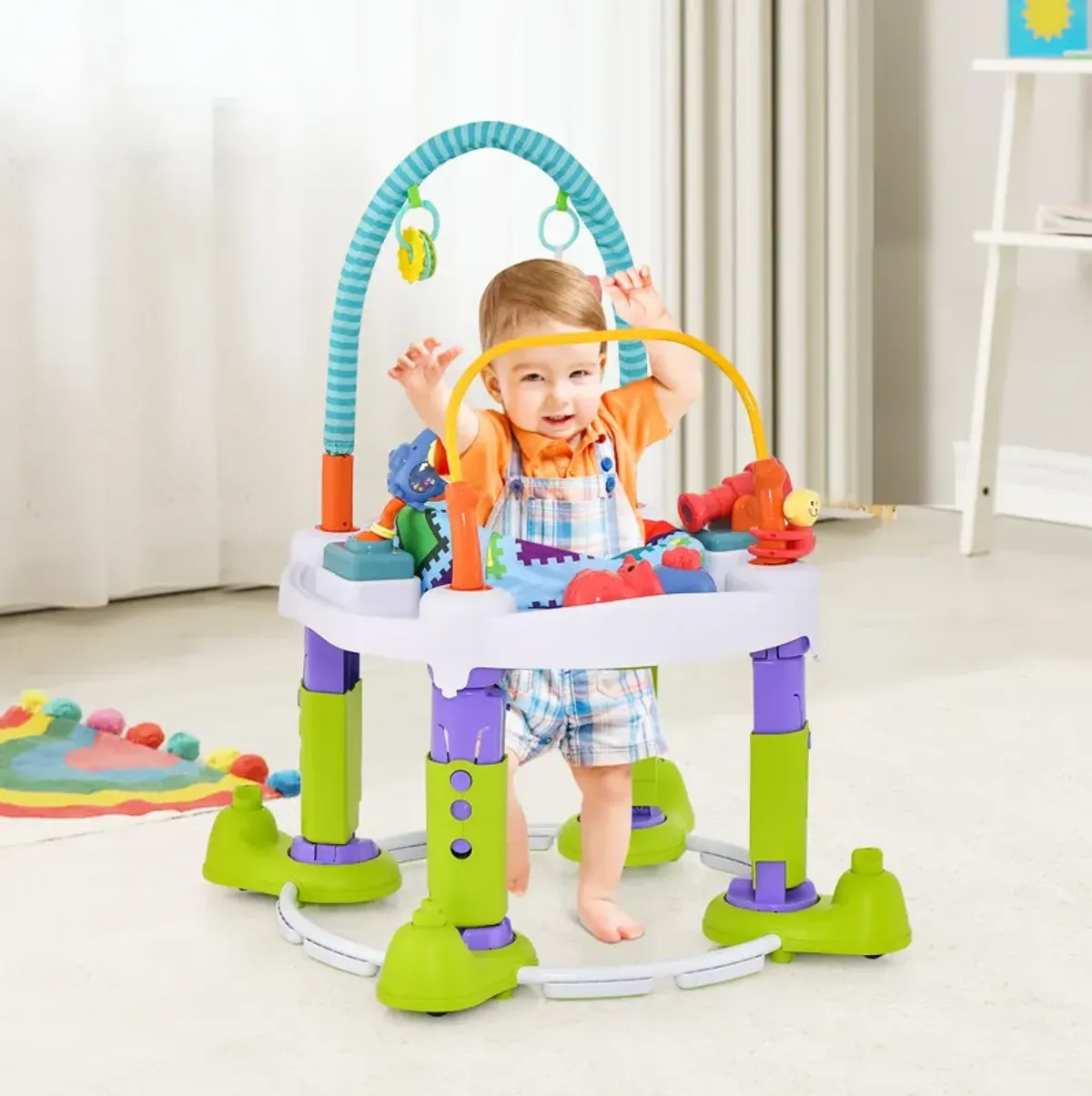 4-in-1 Baby Bouncer Activity Center with 3 Adjustable Heights-Green